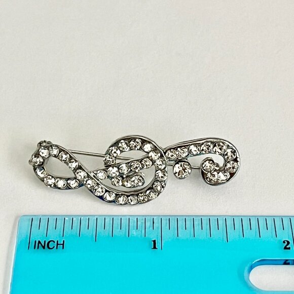Crystal Music Clef Note Brooch Pin Musician Singer Teacher Gift Silver Plated - Picture 7 of 9